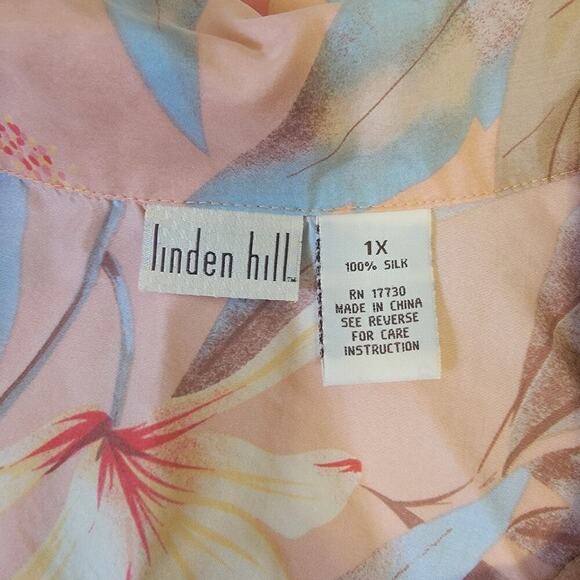 Silk Button Front Hawaiian Hibiscus Floral Short Sleeve Beach Shirt Blouse 1X - Picture 6 of 6